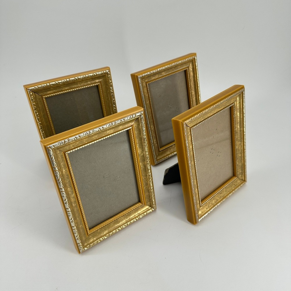Set of 4 Gold and Yellow 3x5 Tabletop Picture Frames Ornate Beaded Border
